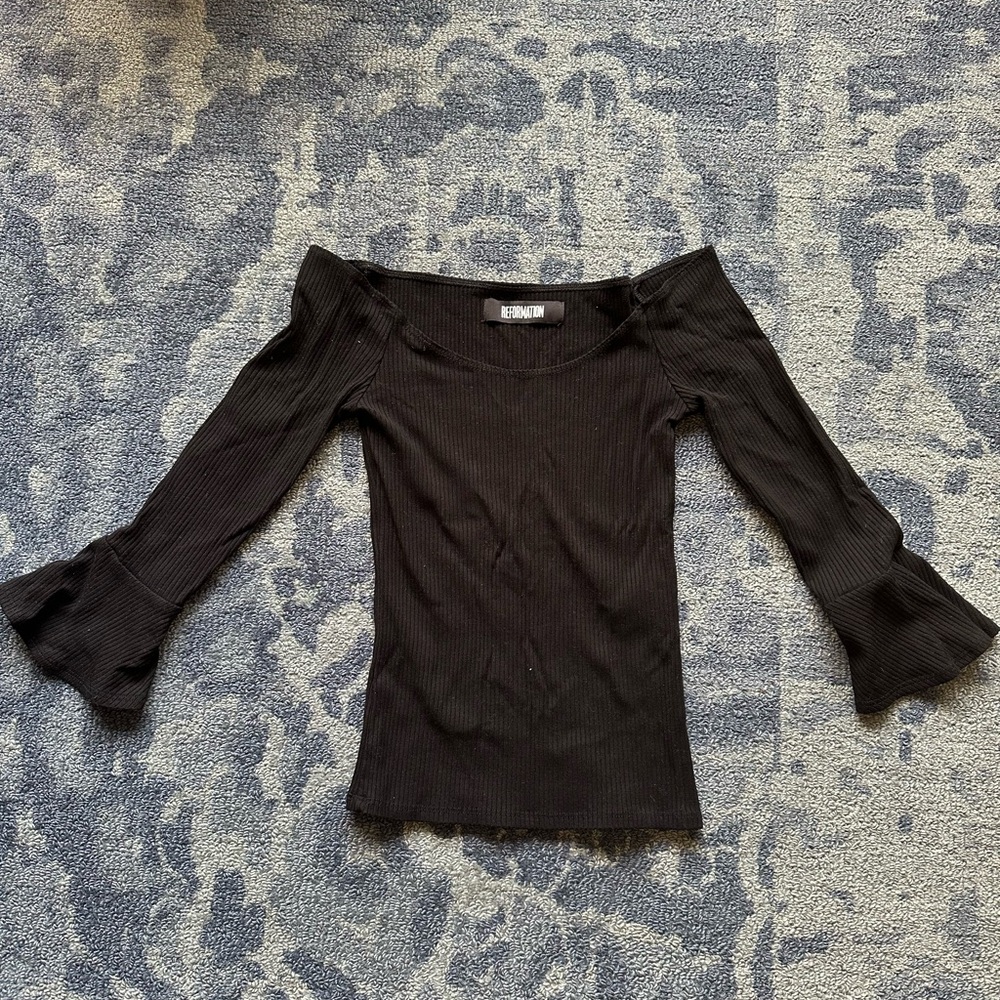 Reformation Black Off-Shoulder Top with Flared Sleeves, size XS